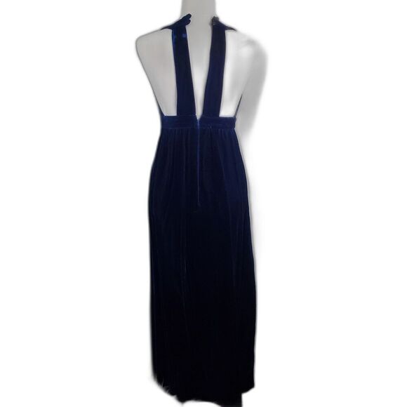 Vintage Blue Velvet Maxi Dress, Size 9 - Picture 2 of 7